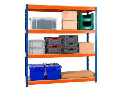 Regál 1800x1200x400 mm PROFESIONÁLNÍ lakovaný 4-policový, nosnost 1600 kg - MODRO-ORANŽOVÝ 01