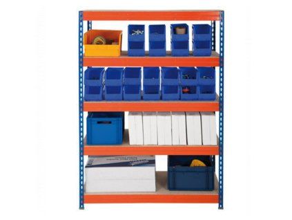 Regál 2160x1600x800 mm PROFESIONÁLNÍ lakovaný 5-policový, nosnost 2000 kg - MODRO-ORANŽOVÝ 01