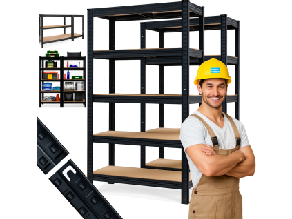 3783 12 akce balicek 2x regal 180x90x40 cm lakovany 5 policovy nosnost 875 kg cerny
